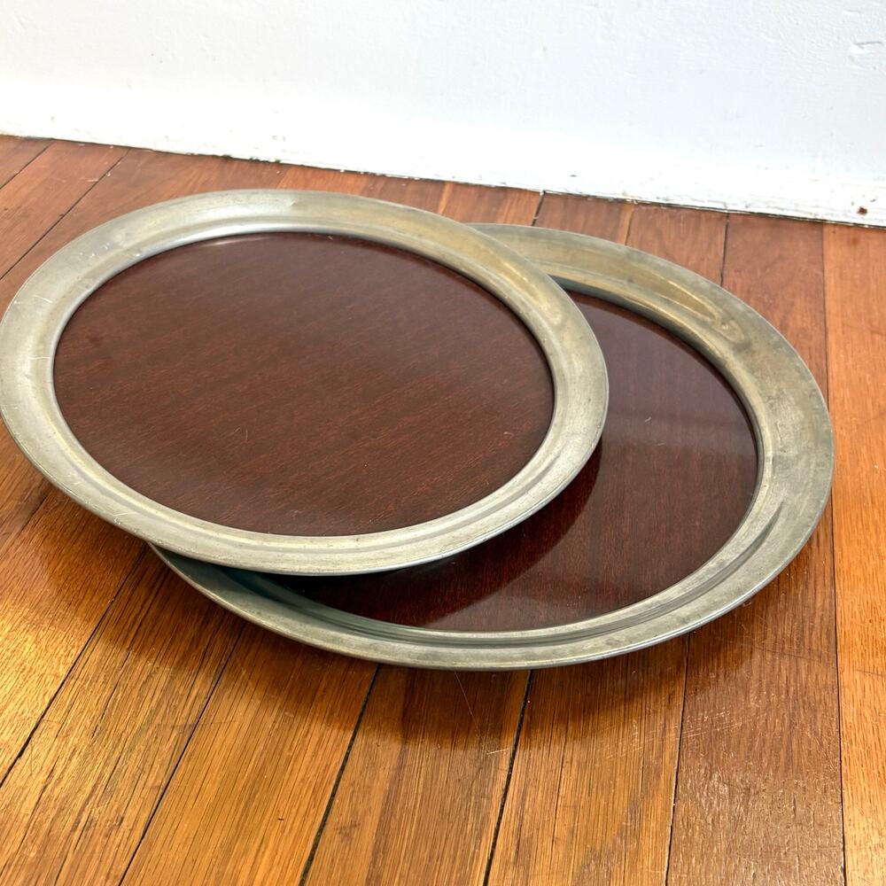 1940s Distinctive American Pewter Formica  Vintage Cocktail Trays Set of 2
